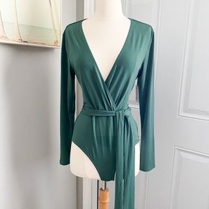 BCBGeneration Dark Green Surplice Faux Wra…